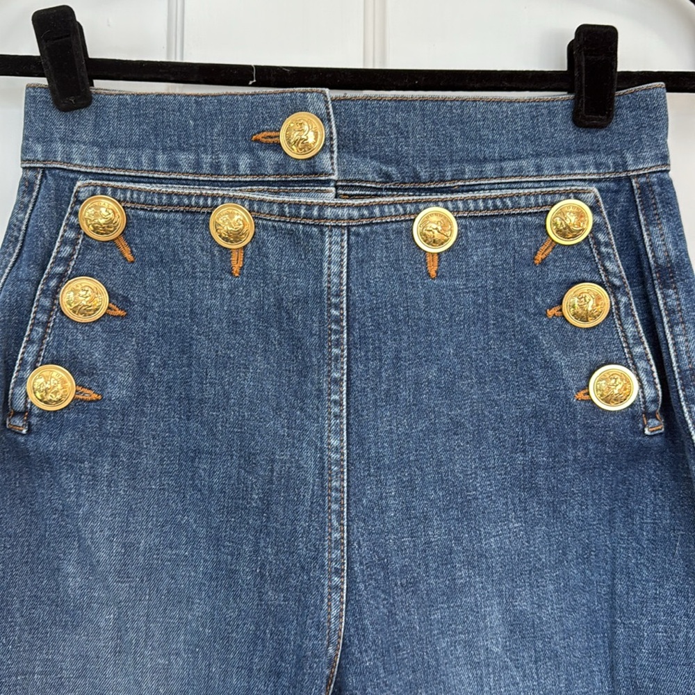 Dundas Button-Detailed High-Rise Flared Jeans Size 42 - Picture 3 of 12